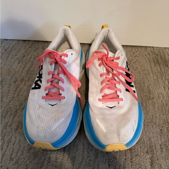Hoka White and Blue Sneakers with Pink Laces no insoles - Picture 2 of 5